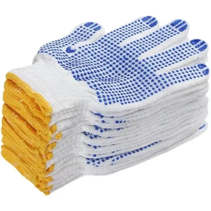 12 Pairs Work Gloves With Anti Slip Grip, PVC Dots Safety Cotton Protection