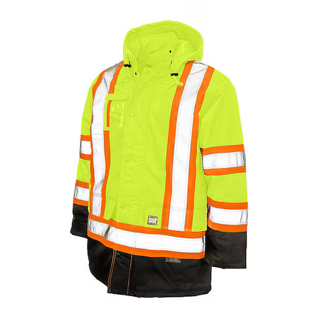 Tough Duck S17611 Men’s Hi-Vis Safety Parka, 300D Poly Oxford With Pu Coating,