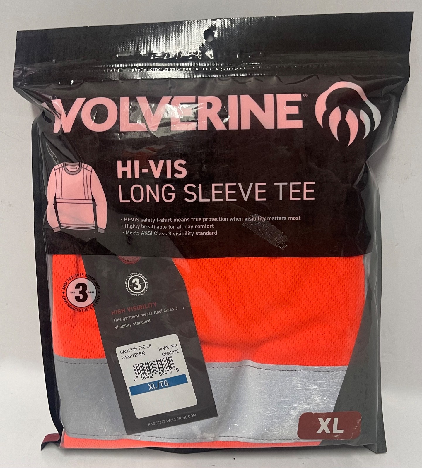 WOLVERINE HI VIS LONG SLEEVE TEE SIZE XL CLASS 3 ANSI