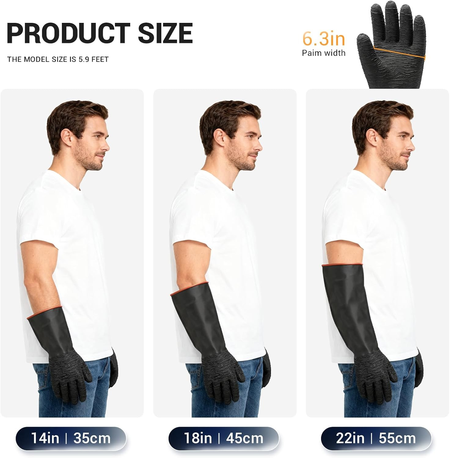 Heavy Duty Rubber Gloves, Industrial Chemical Resistant, Waterproof, 18″ 1 Pair