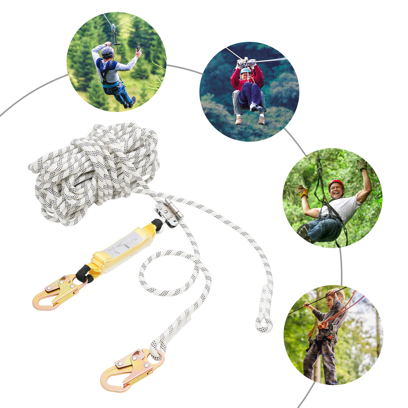 Anti-ratcheting Lifeline Lanyard Fall Arrester Protection+hook Rope Equip 100ft