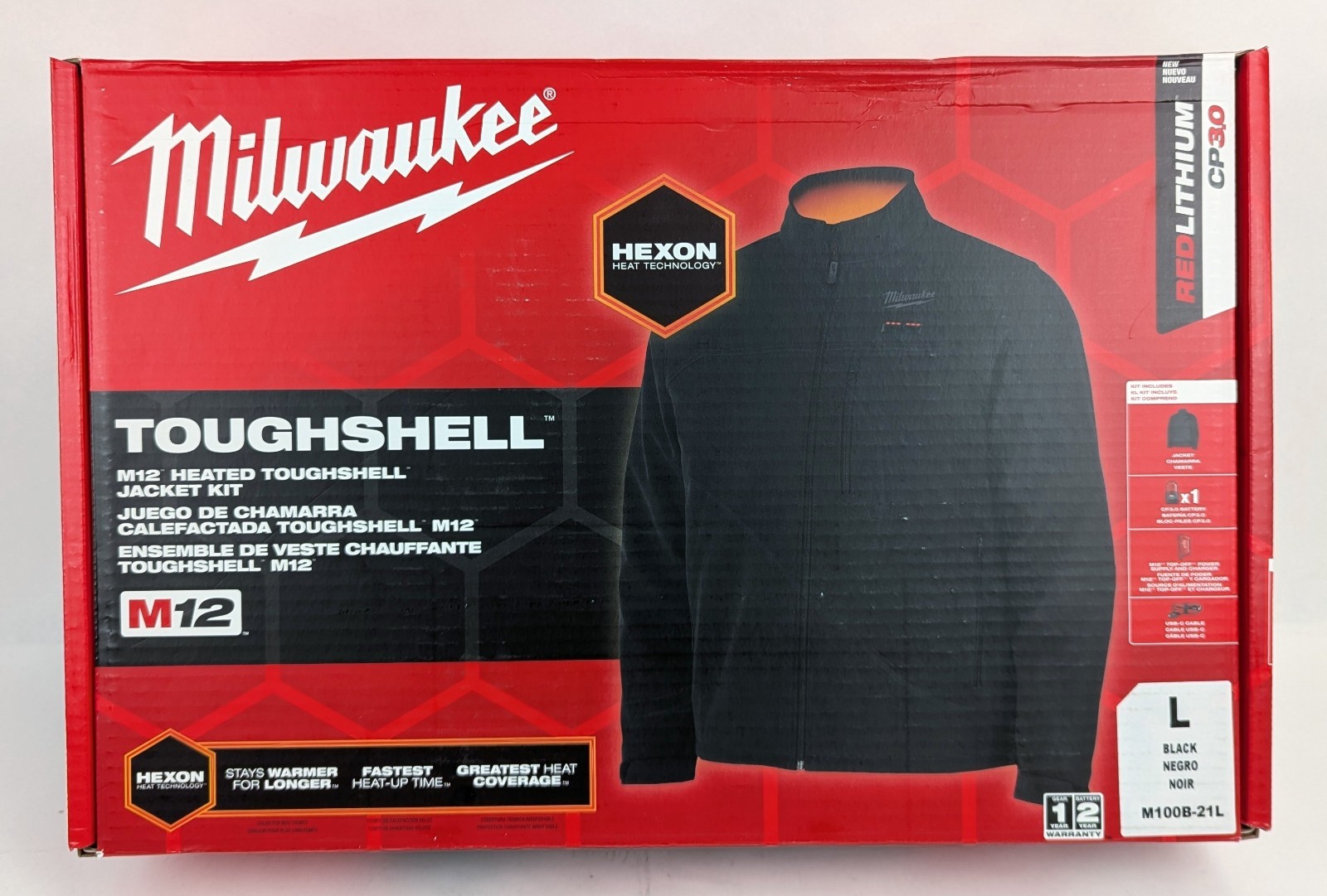 Milwaukee M100B-21L – M12 12V Durable Li-Ion Heated TOUGHSHELL Jacket – Large