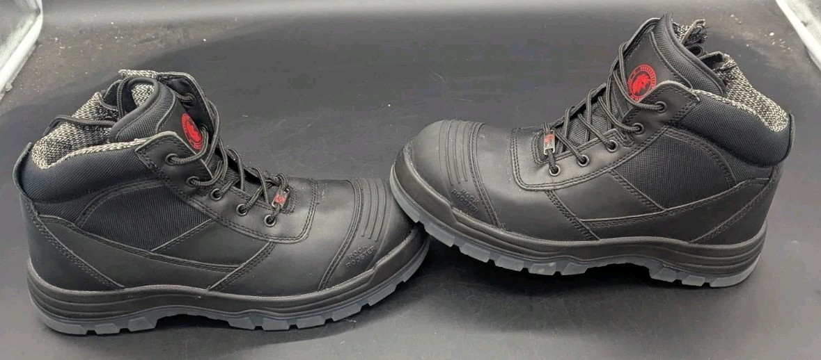 ROCKROOSTER Mens Black Work Boots, Steel Toe Side Zip Size 13 – NO INSOLES READ!