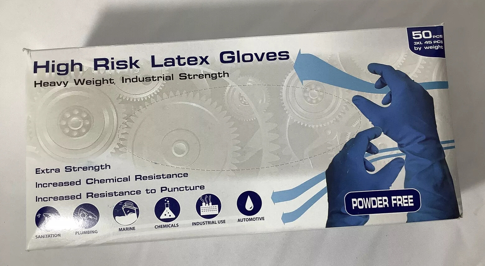 50 Powder-Free 14mil Heavy Weigh High-Risk Industrial Strength Latex Gloves Med