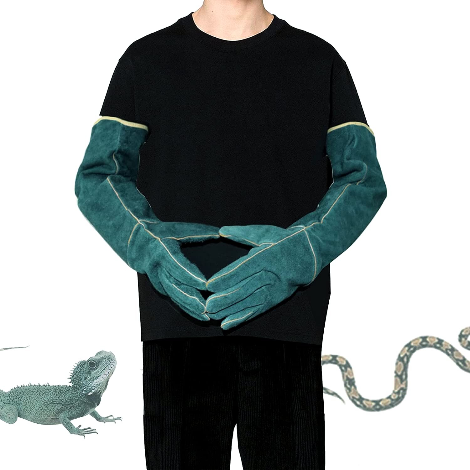 23″ Animal Handling Gloves – Bite Resistant, Snake Proof, Leather Protection