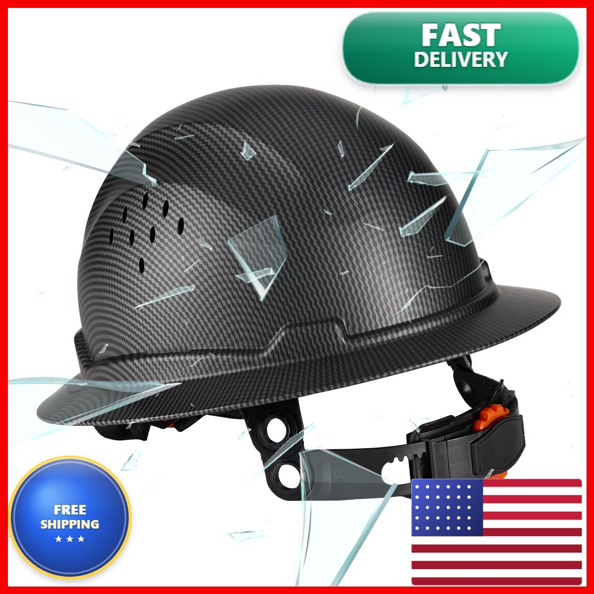 COOLJOB Full Brim Hard Hat Vented OSHA 6-Point Ratchet Suspension Type 1 Class