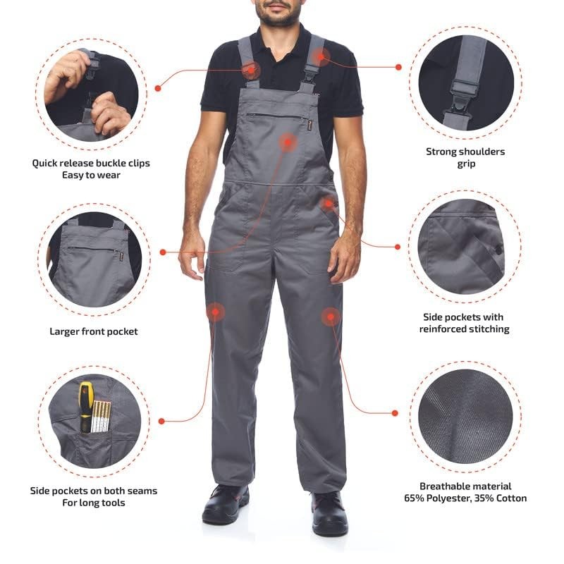 ProWear Work Dungarees Men’s Work Pants Dungarees, Gray, Size XL