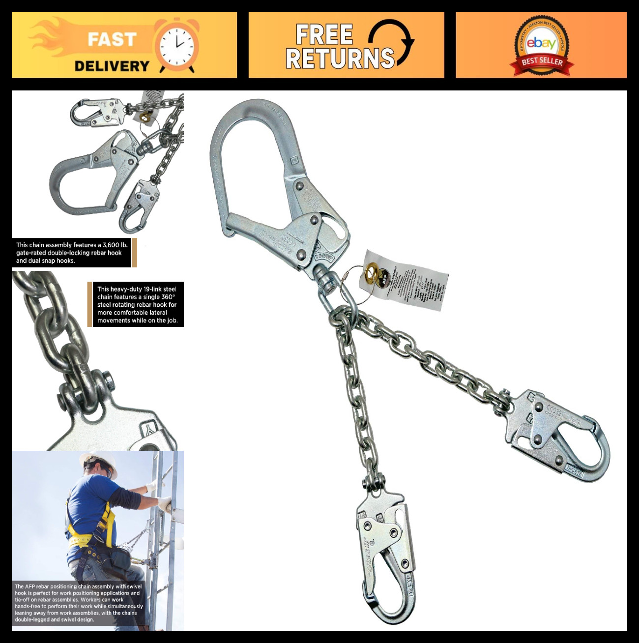 Rebar Positioning Chain Assembly with Swivel Hook – Heavy Duty Steel Tool