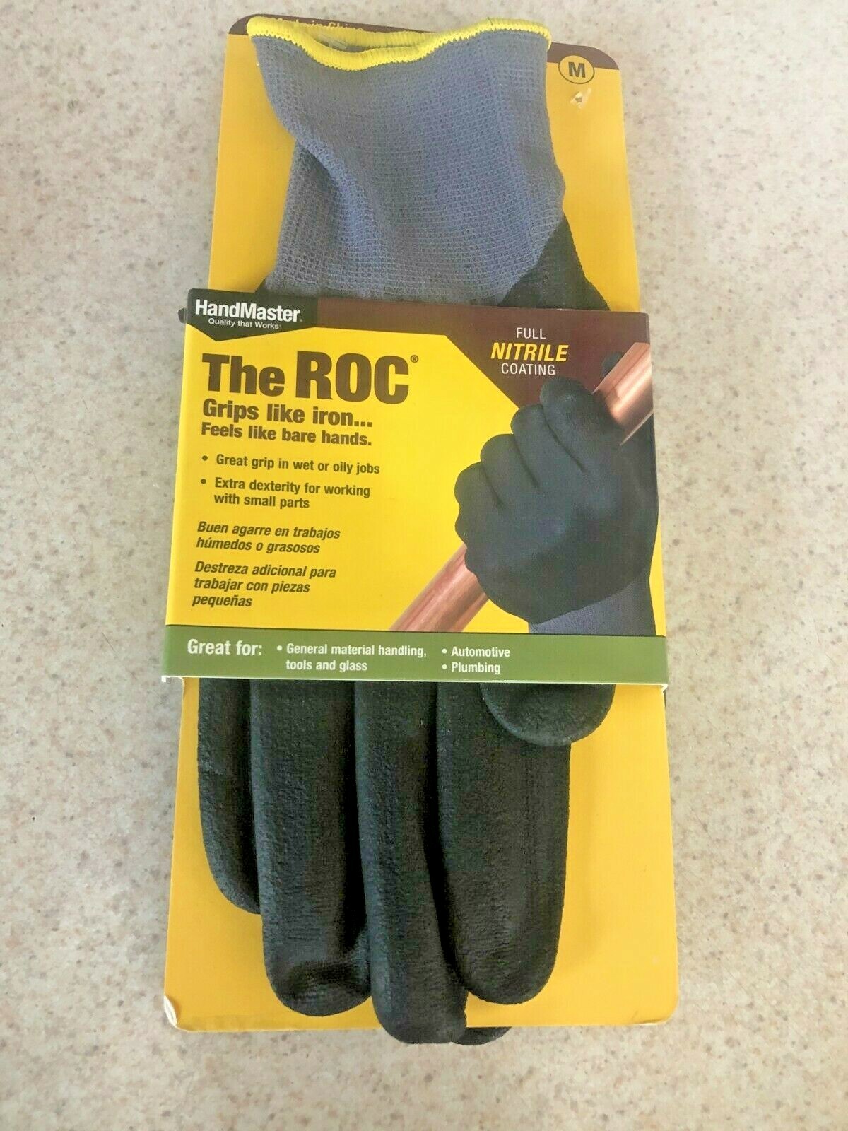 3 PAIR of ROC Gloves, 1 FULL NITRILE M, 1 BAMBOO NITRILE PALM L, 1 GARDEN GRIP M