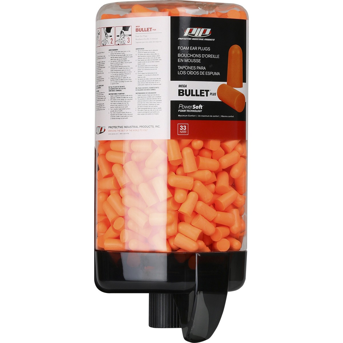 PIP Filled Mega Bullet Plus Ear Plug Canister 33 NRR (500-Pairs) 267-HPDR810-500