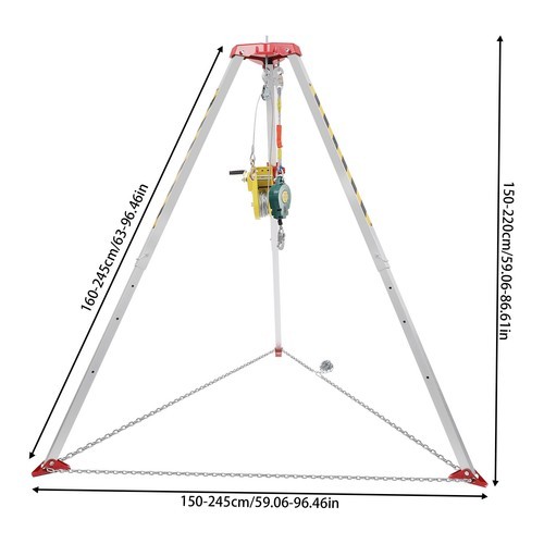 Safety Confined Space Tripod Rescue Tripod Adjustable 5.2-8ft Legs 2600lb Winch