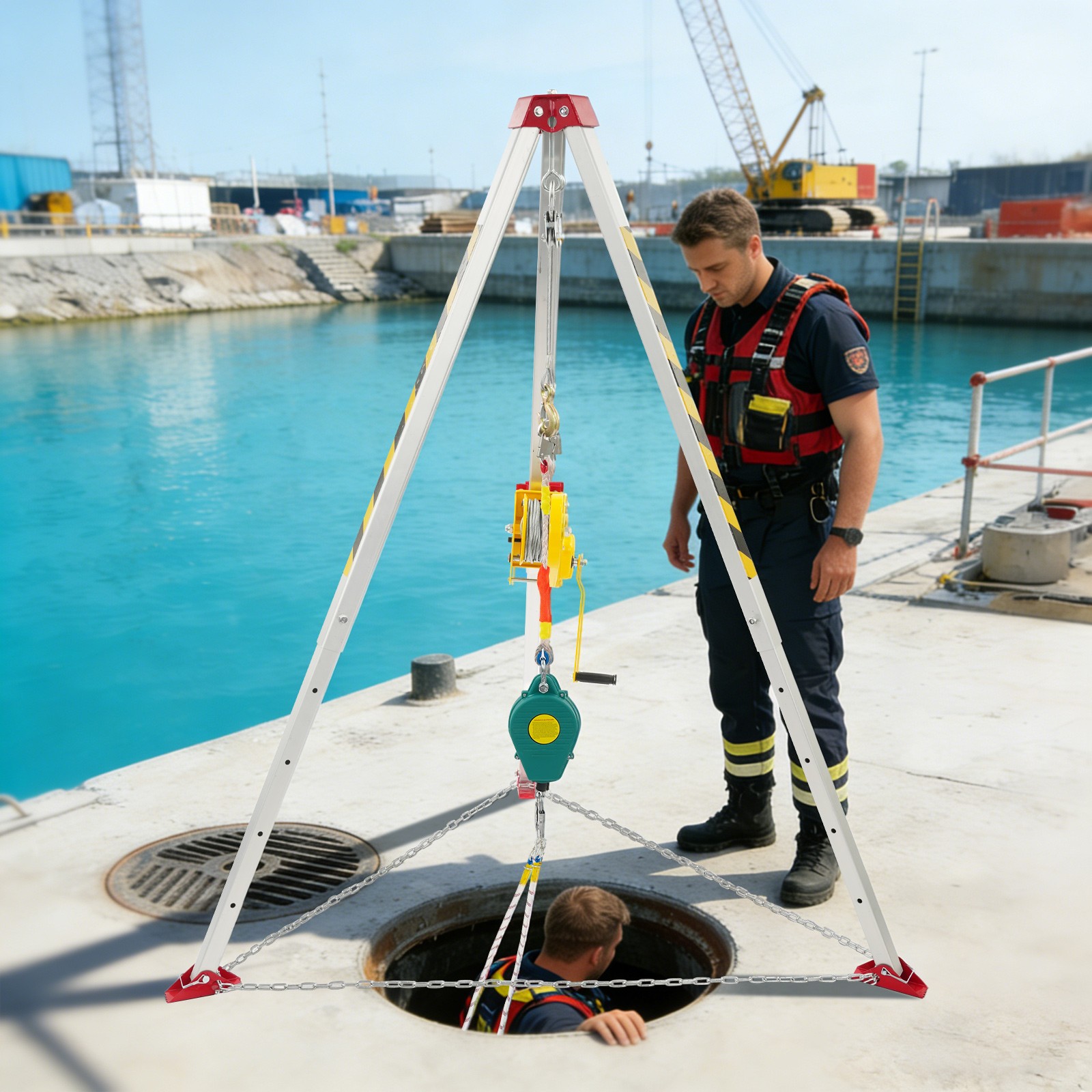 Confined Space Rescue Tripod For Deep Wells, Tunnels Floor-standing Tripod
