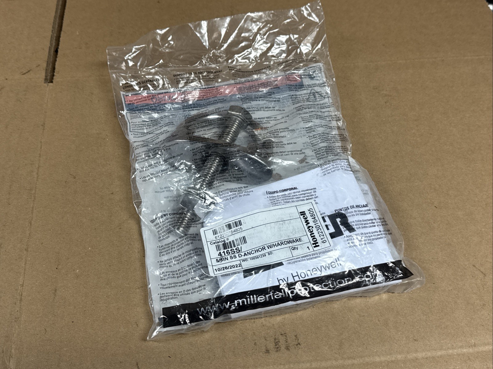 Honeywell Miller 5/8″ Stainless Steel D-Bolt D-Ring Anchor w/ Hardware 416SS/
