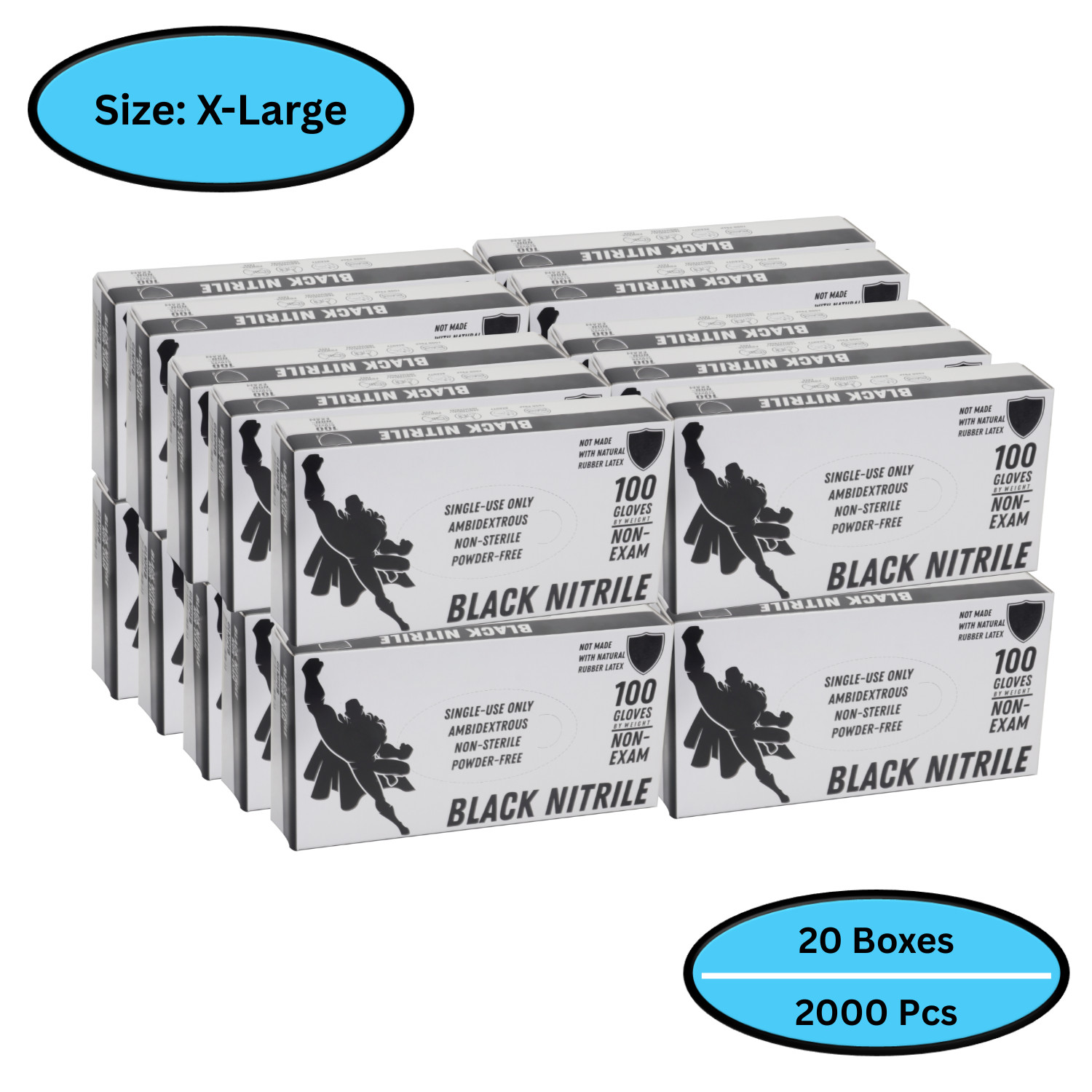 [2000 Pieces] Black Nitrile Gloves 5 Mil Powder Free, Latex Free Size: X-Large