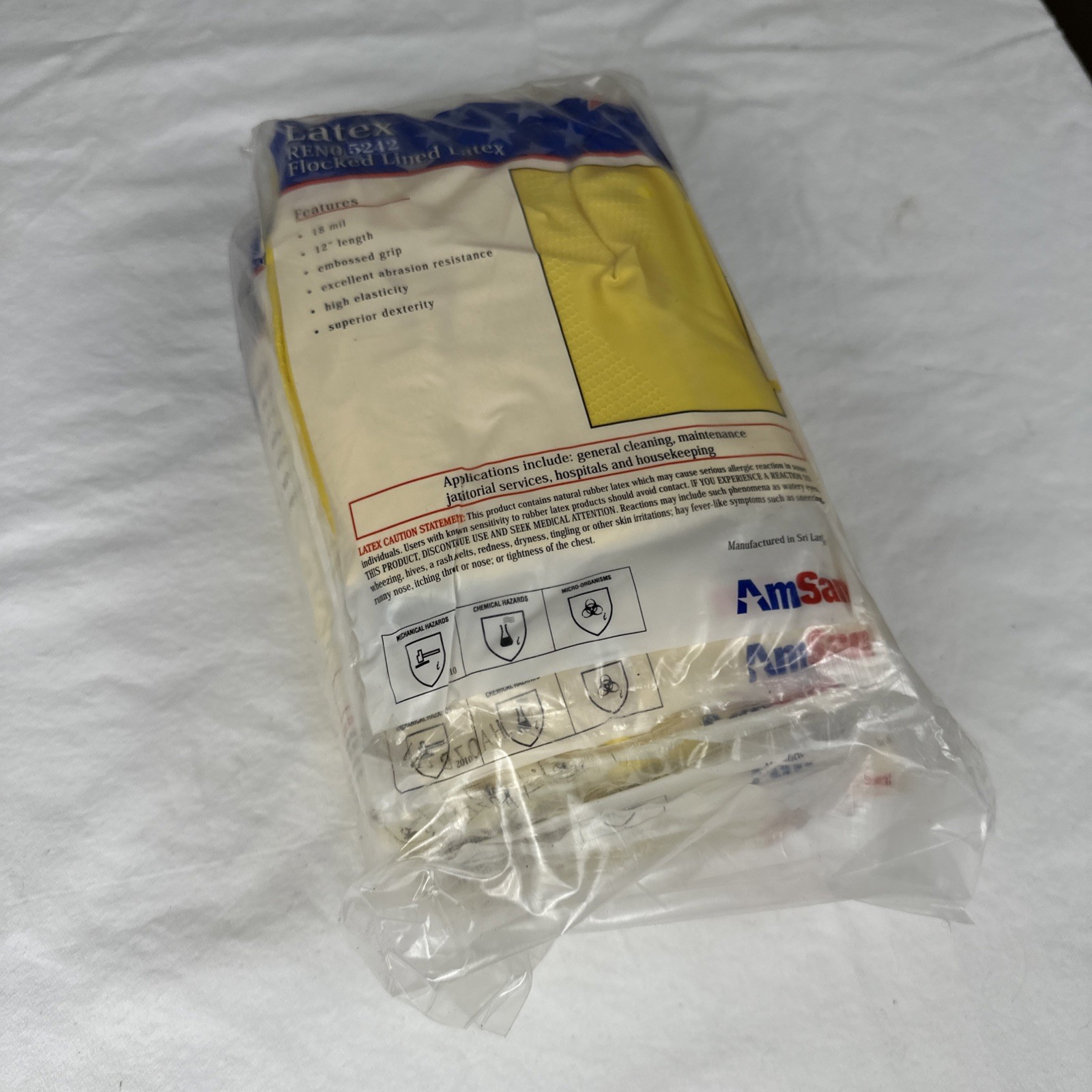 Renown REN05242 Latex Gloves Yellow Flock Lined 18 MIL Gloves XL Pack of 12