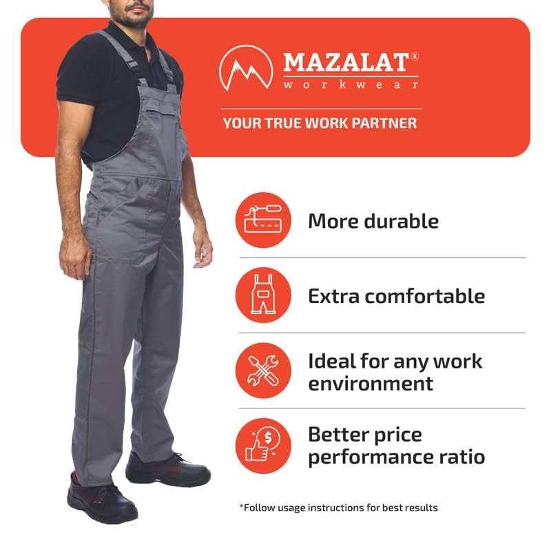ProWear Work Overalls Men’s Work Trousers Dungarees, Grey, Size XXL
