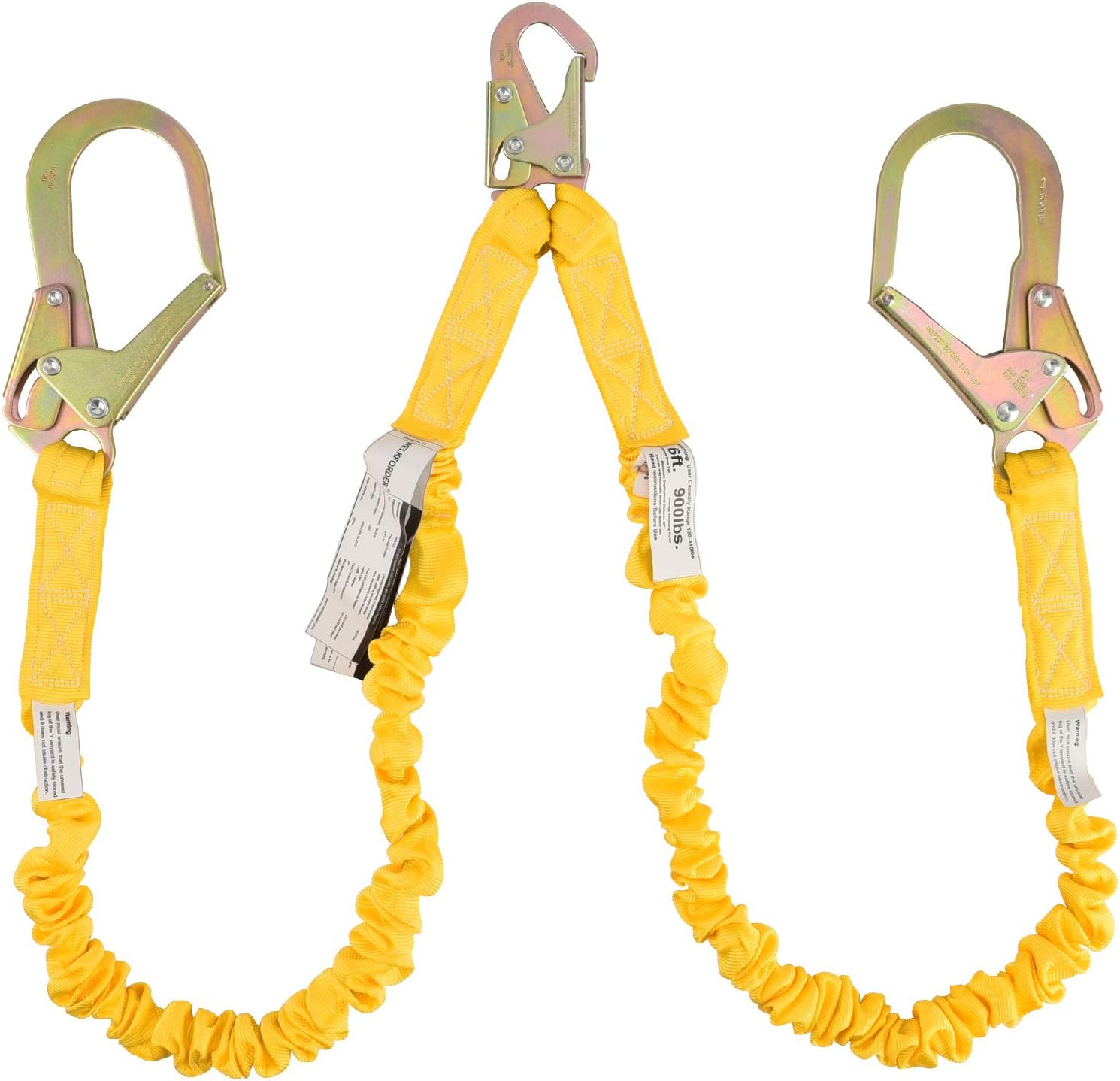 Double Leg 6-Foot Fall Protection Internal Shock Absorbing Stretchable Safety La