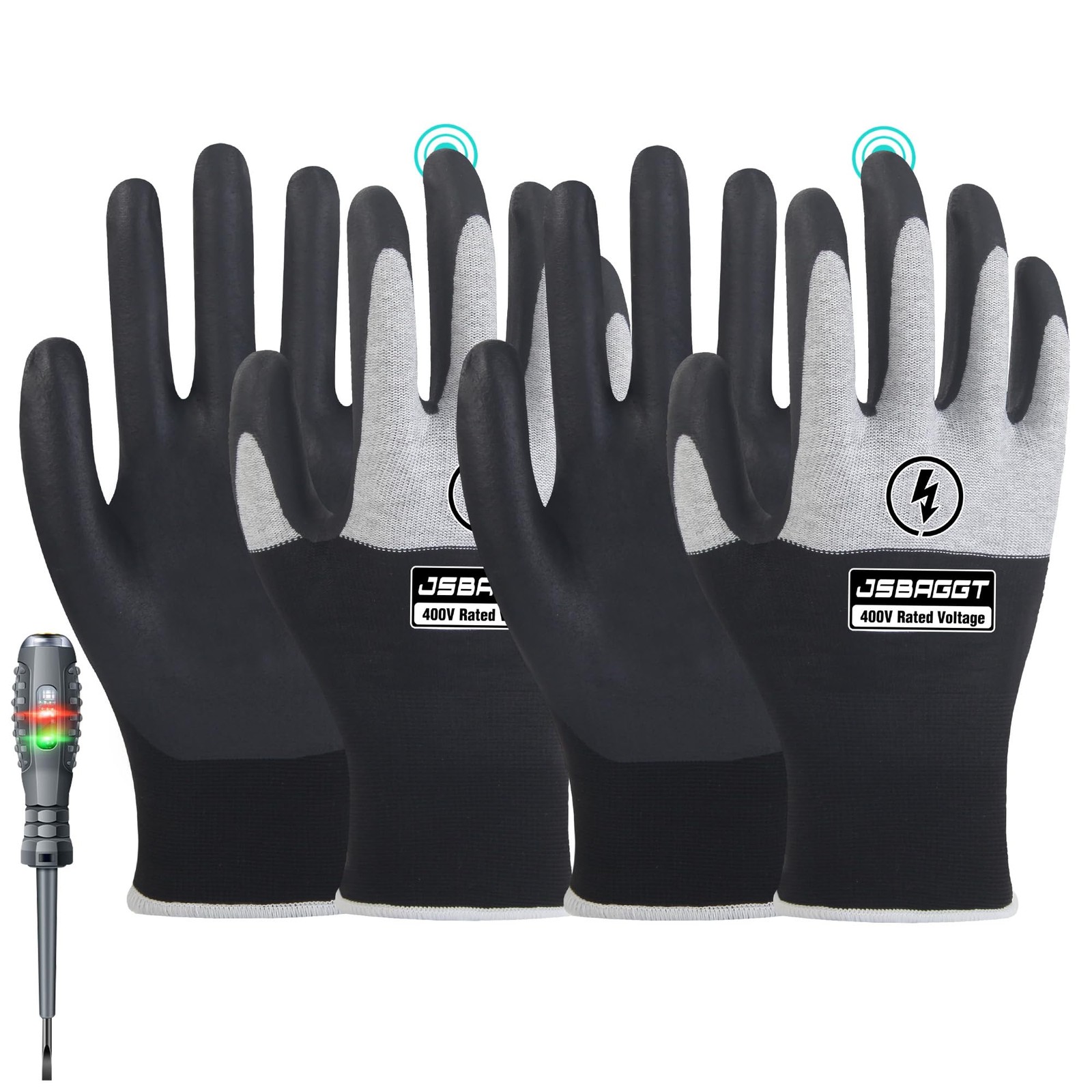 JSBAGGT Electrical Insulated Gloves,Voltage 400v-2pcs, Black and White