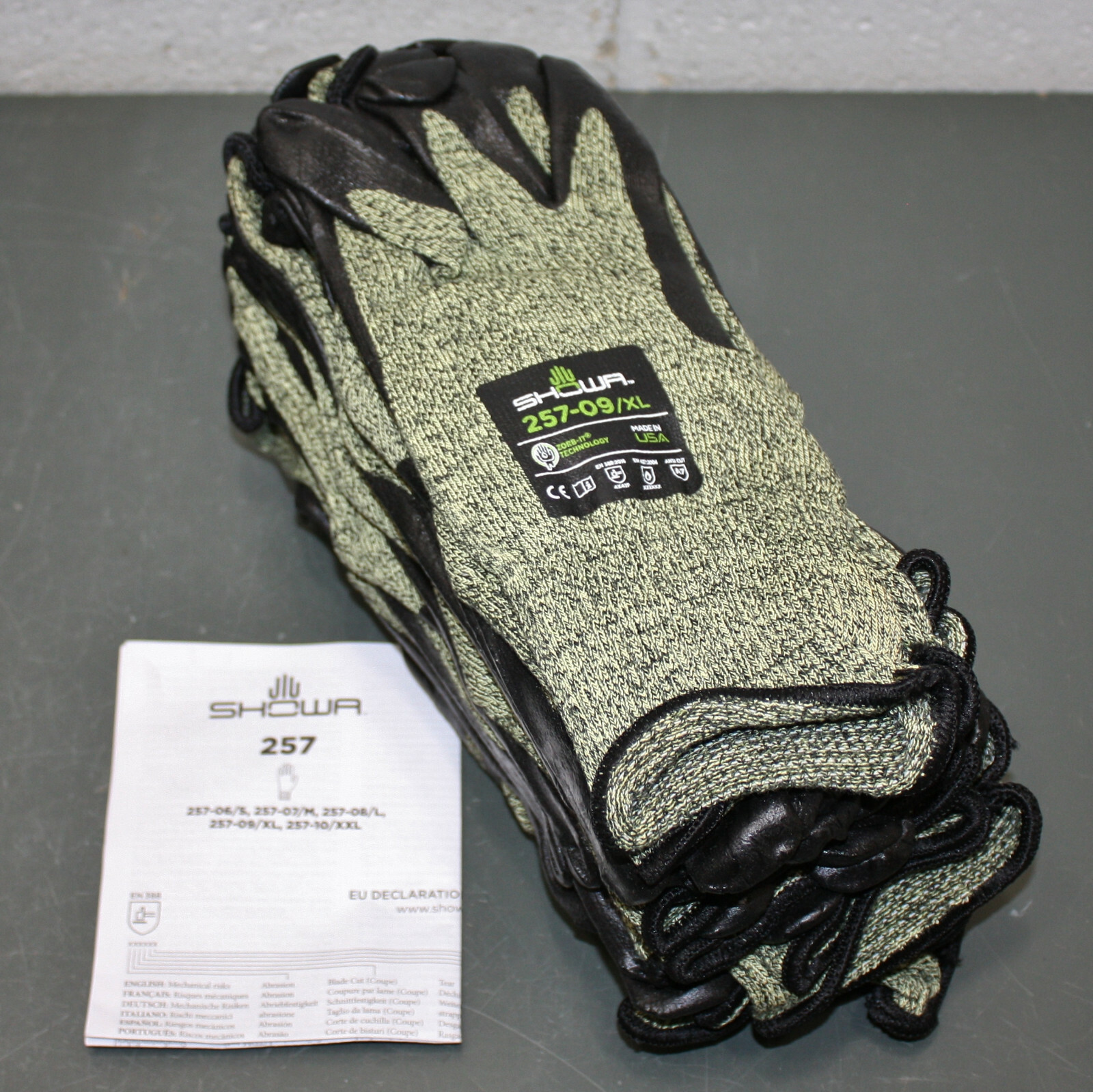 (12 Pairs) Showa Knit Cut Resistant Gloves 257X-09, Size XL / 9, Nitrile Coated