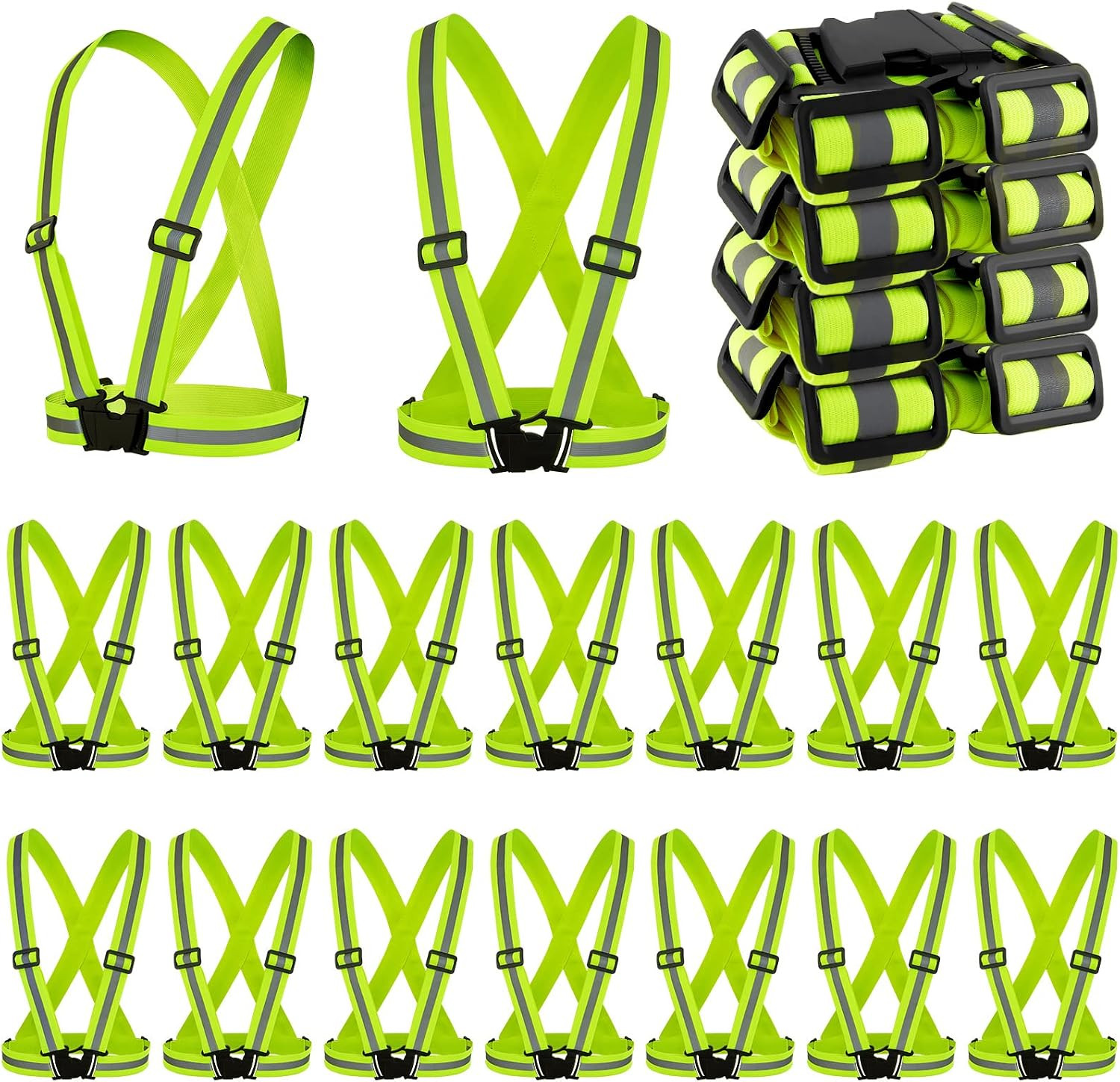 20 Pcs Reflective Safety Vest Hi Vis Adjustable Straps Yellow | Hi Vis Reflectiv