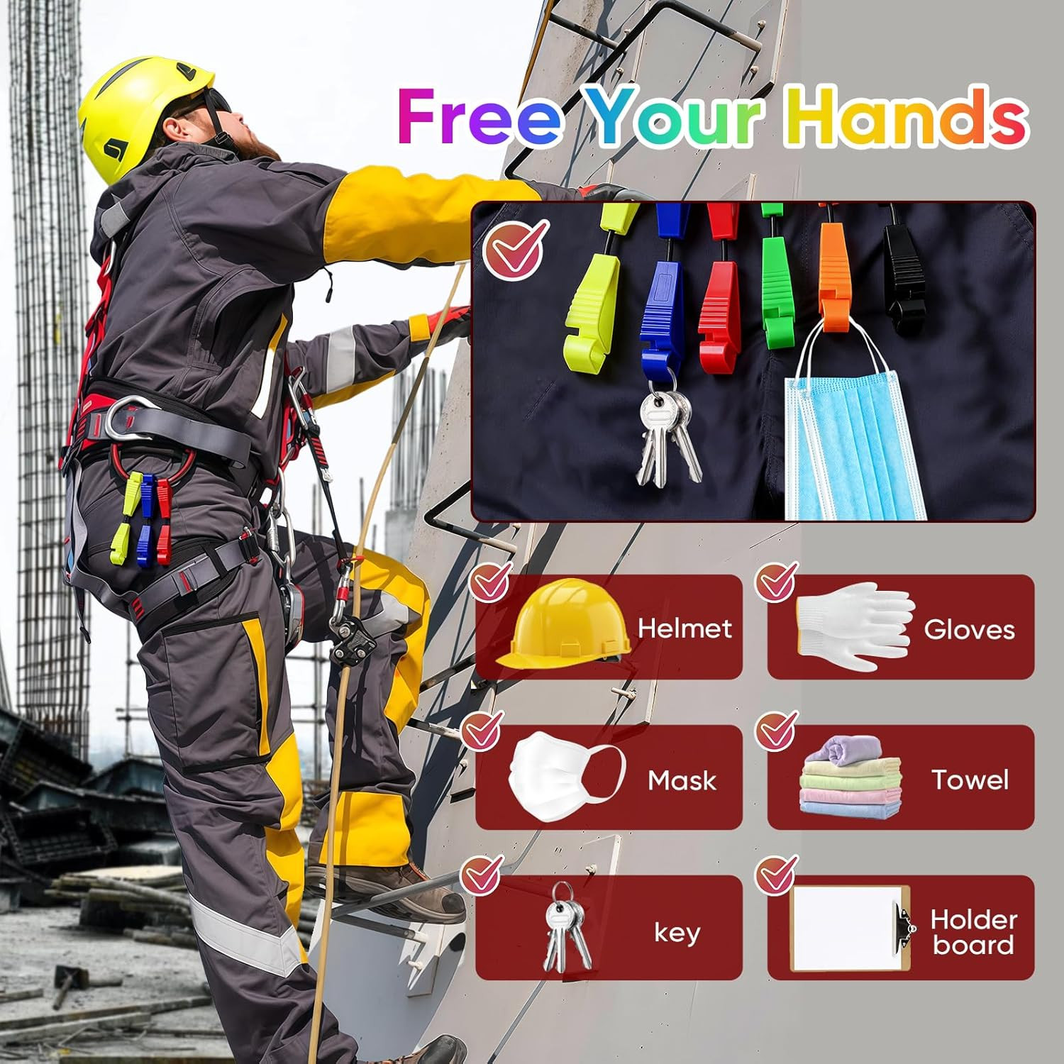 12PCS Glove Clips for Work Glove Holders, Glove Holder Clip for Hard Hats, Du…