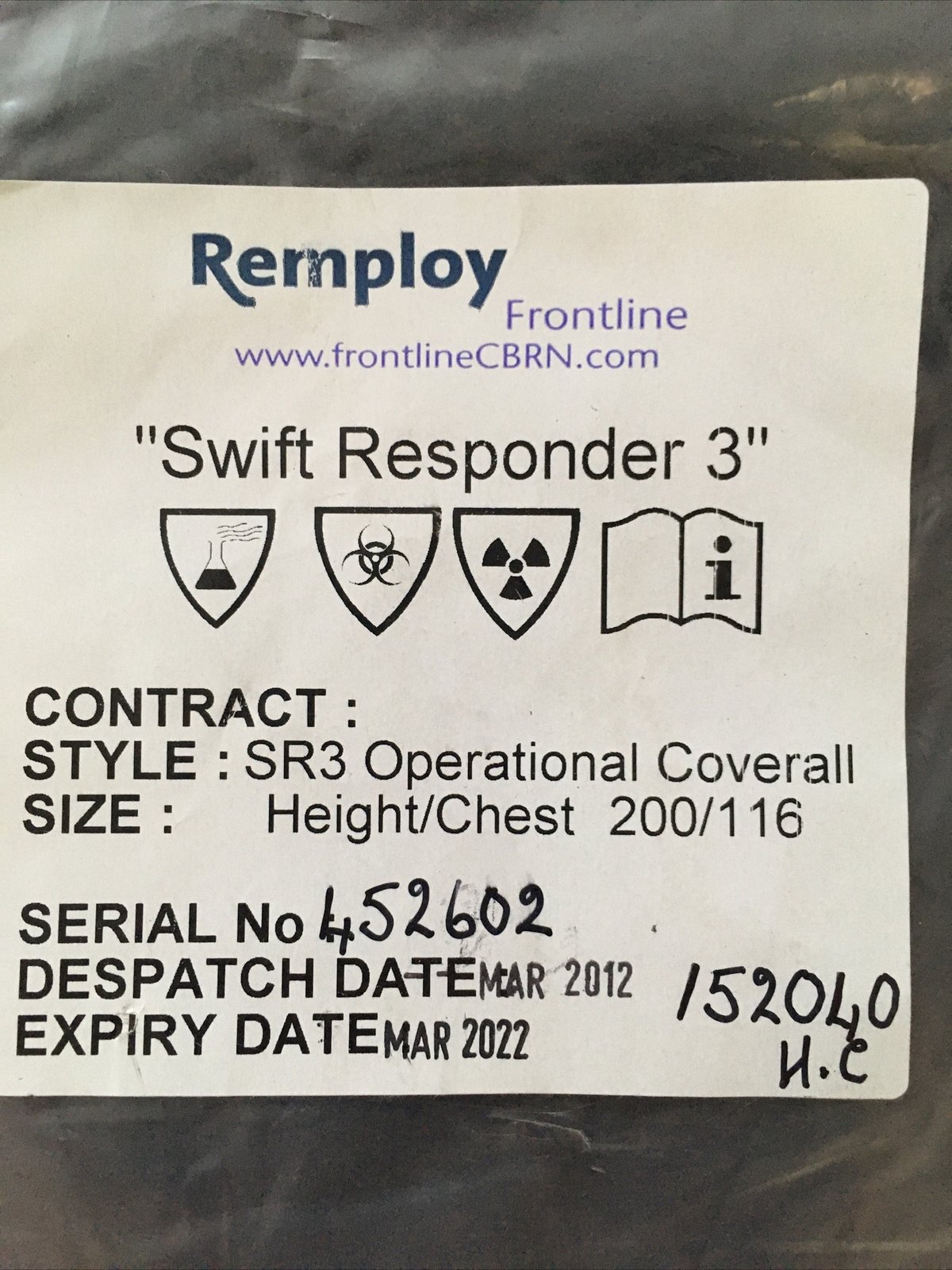 CBRN NBC Suit Remploy Swift Responder 3 Coverall DarkNavy Waterproof Operational