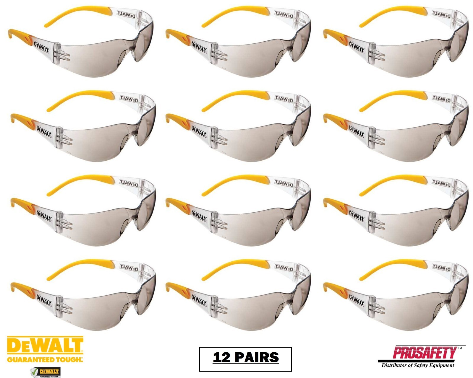 12 PR DeWalt Indoor Outdoor Mirror Protective Work Safety Glasses UV ANSI Z87+