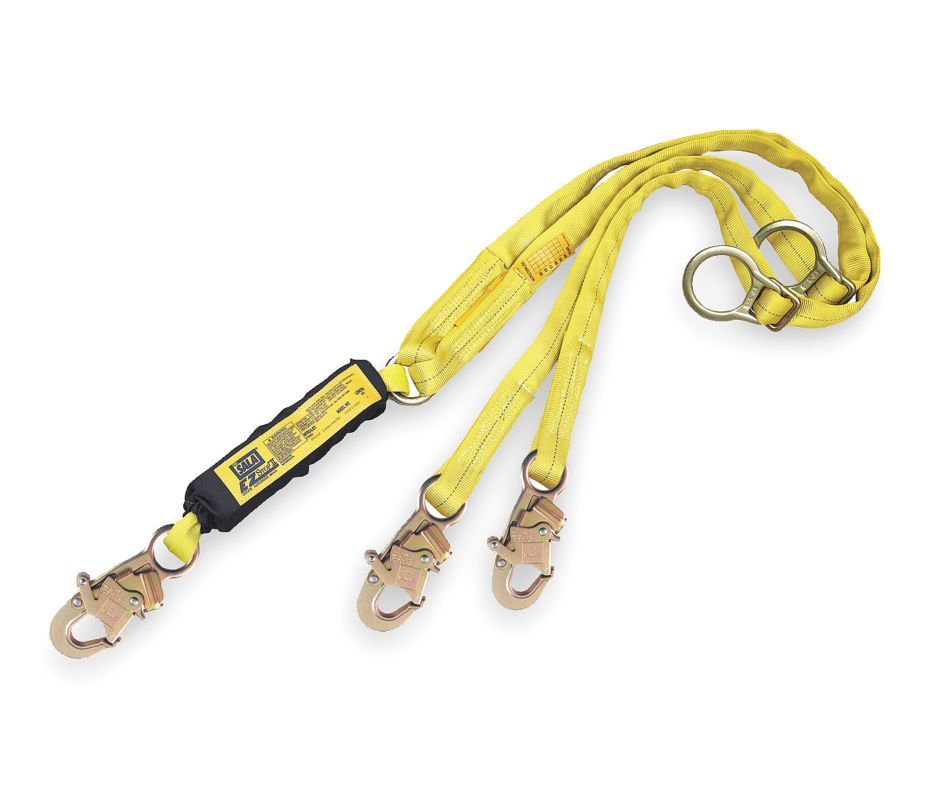 DBI-SALA 1241206 Lanyard, 2 Leg, Polyester,Shock-Absorbing Yellow 8800 LBS