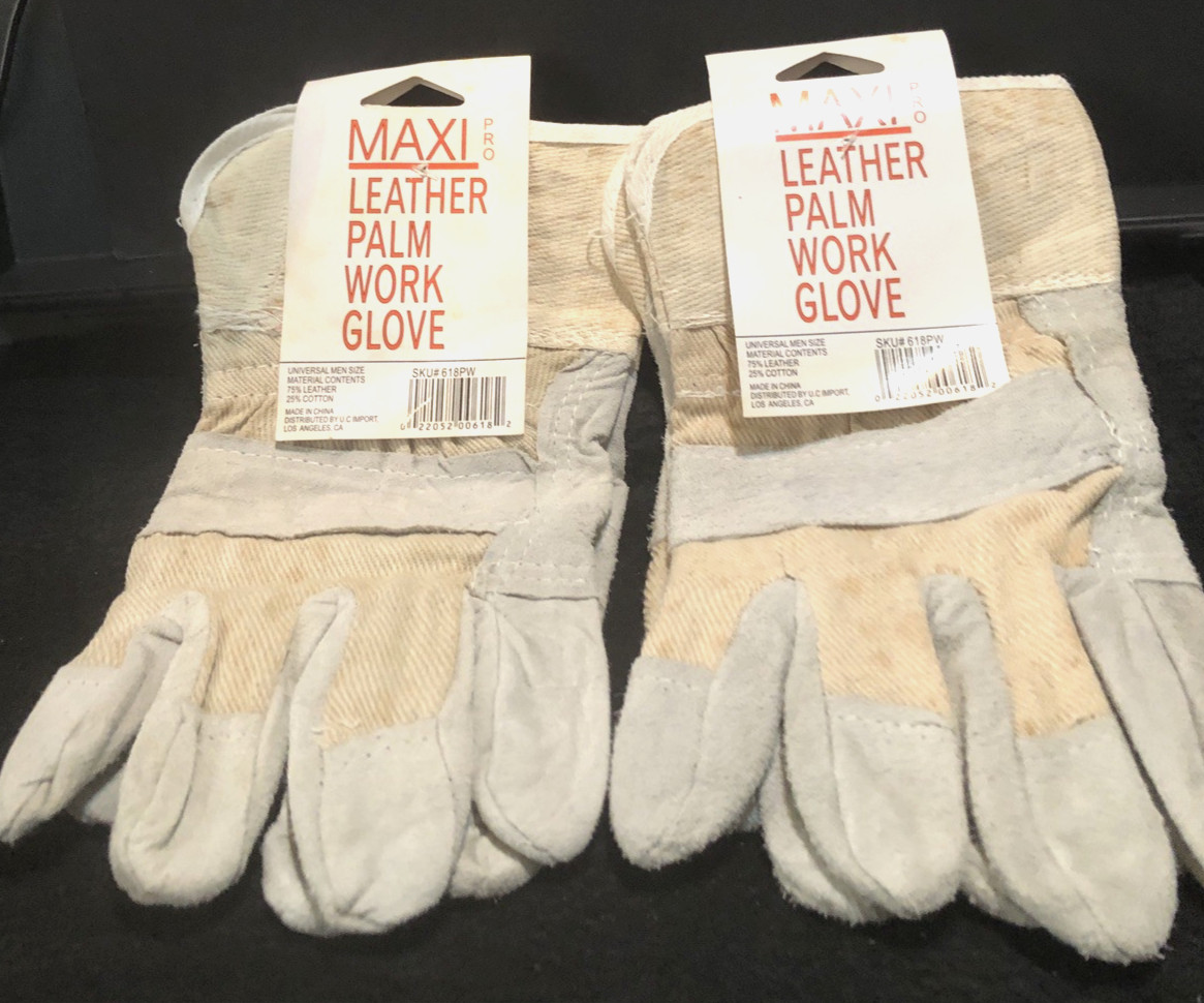 2 Pairs Leather Palm Work Gloves Reinforced Fingers