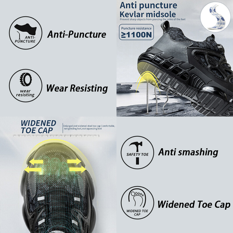 Men Safety Work Shoes Steel Toe Anti Impact Anti Puncture Rotating Button Boots