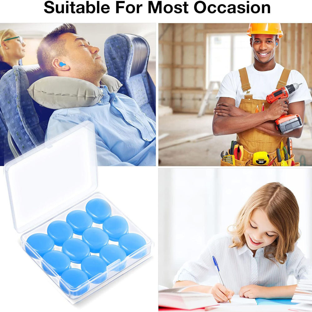 12PCS Reusable Silicone Ear Plugs For Sleeping Study Noise Cancelling Earplugs