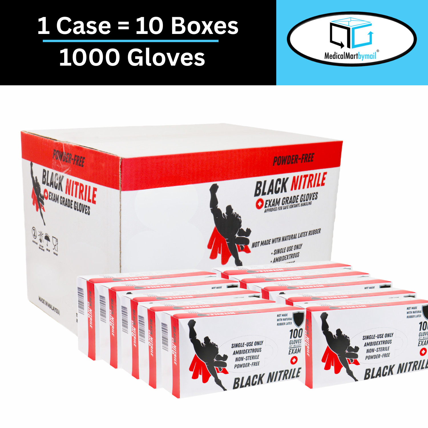 [1000 Pieces] Black Nitrile Powder Free 6 Mil Gloves (Latex Vinyl Free) Size: L