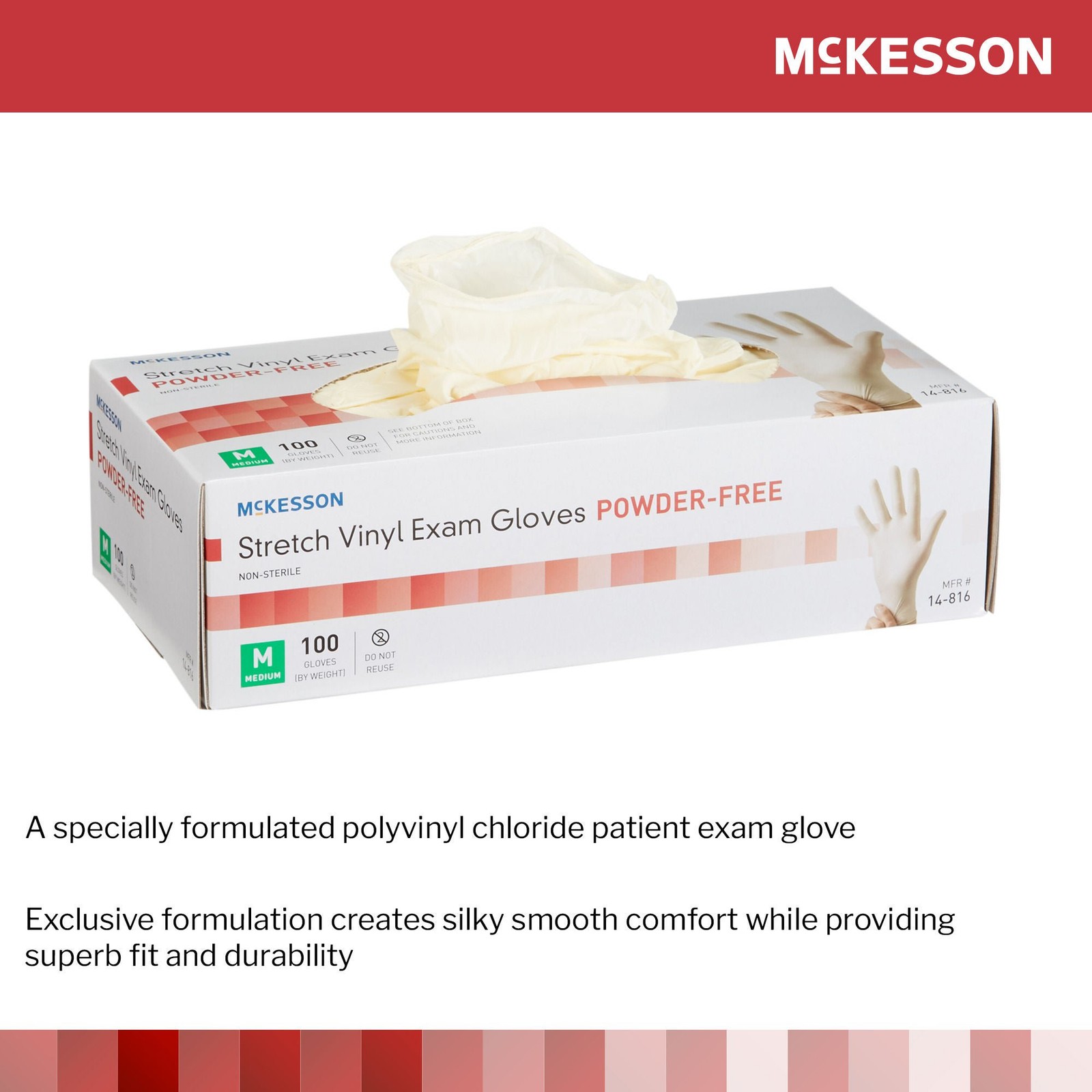 McKesson Stretch Vinyl Exam Glove Standard Cuff Length MEDIUM 1000 per Case