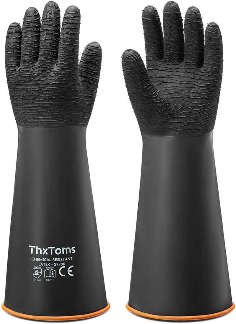 Heavy Duty Rubber Gloves, Industrial Chemical Resistant, Waterproof, 18″ 1 Pair