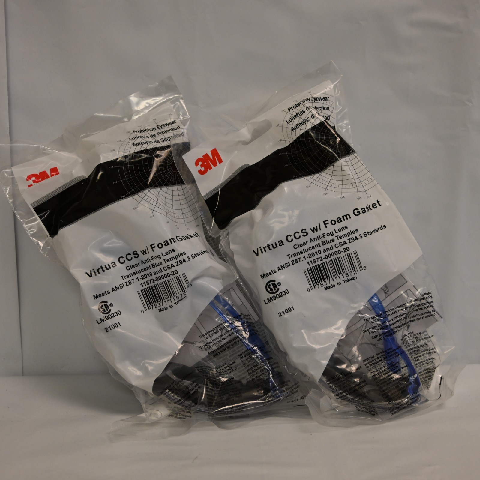 3M Virtua CSS Protective Eyewear with Foam Gasket, Clear/Blue (2-Pair)