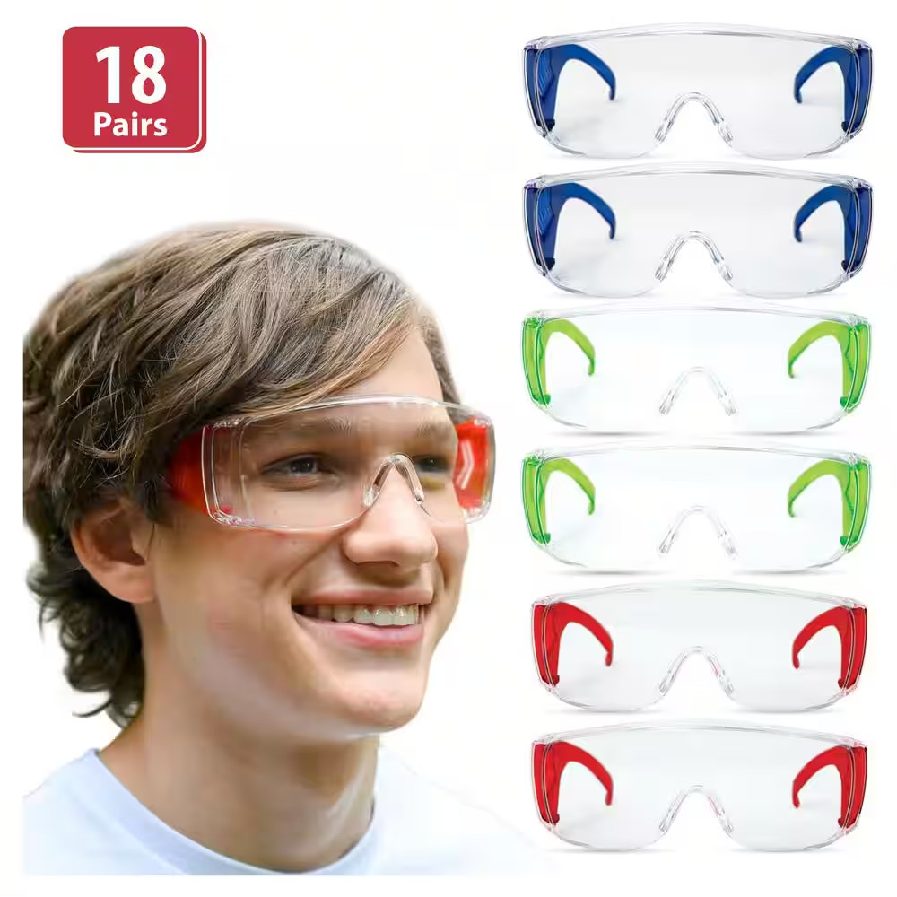 Diamont Kids Vented Safety Glasses, Clear/Assorted 3-Colors X 2 (18-Pairs)