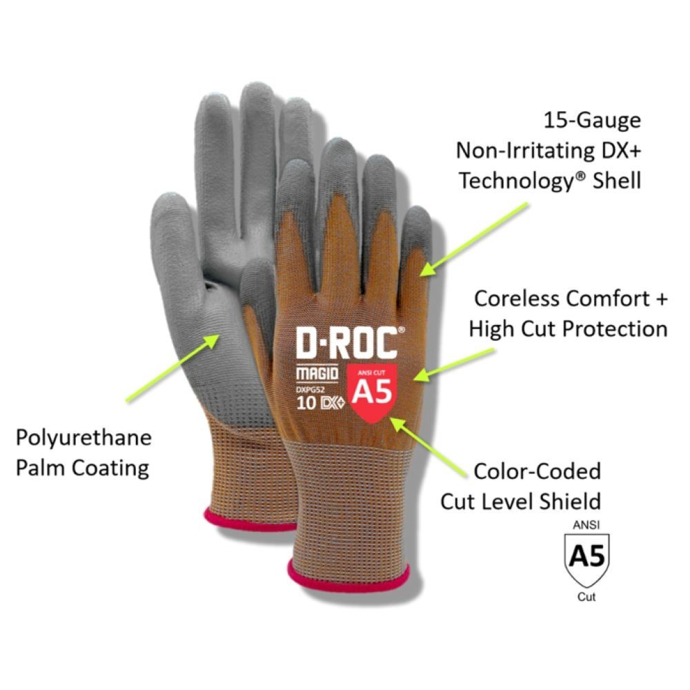 Magid: D-ROC® DX+ Technology® Gauge Poly Palm Coated Coreless Touchscreen Gloves