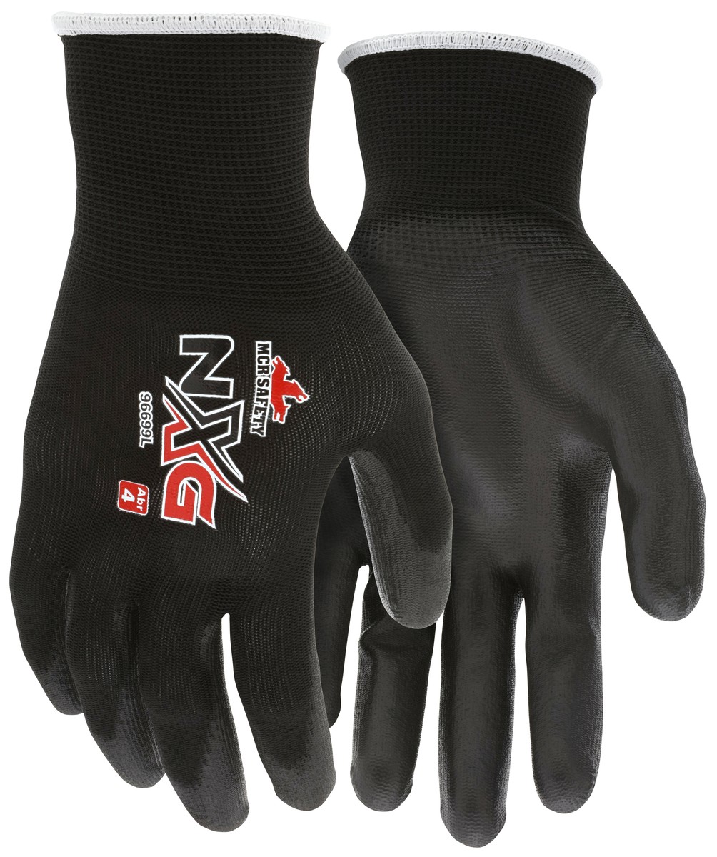 MCR Safety 96699M Black Polyester Shell, Black PU Palm & Fingers, M (12 pr)