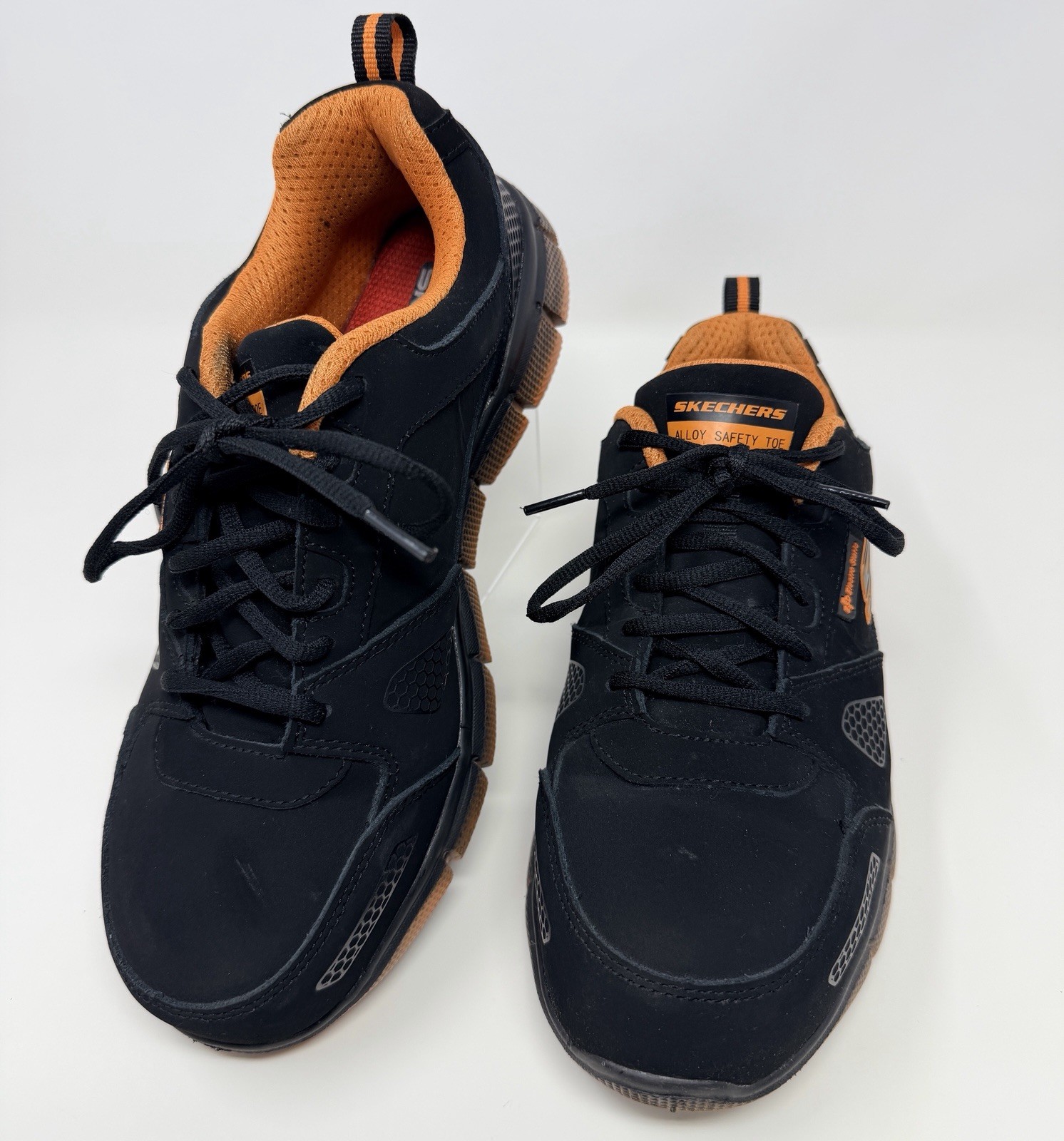Skechers Work Telfin – Saket Mens Safety Toe Sneaker Black / Orange US Size 8
