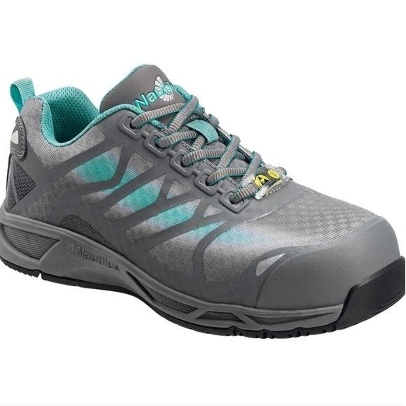 Nautilus Safety Shoes Women 7 Wide Grey Teal Static Dissipative Work Sneaker