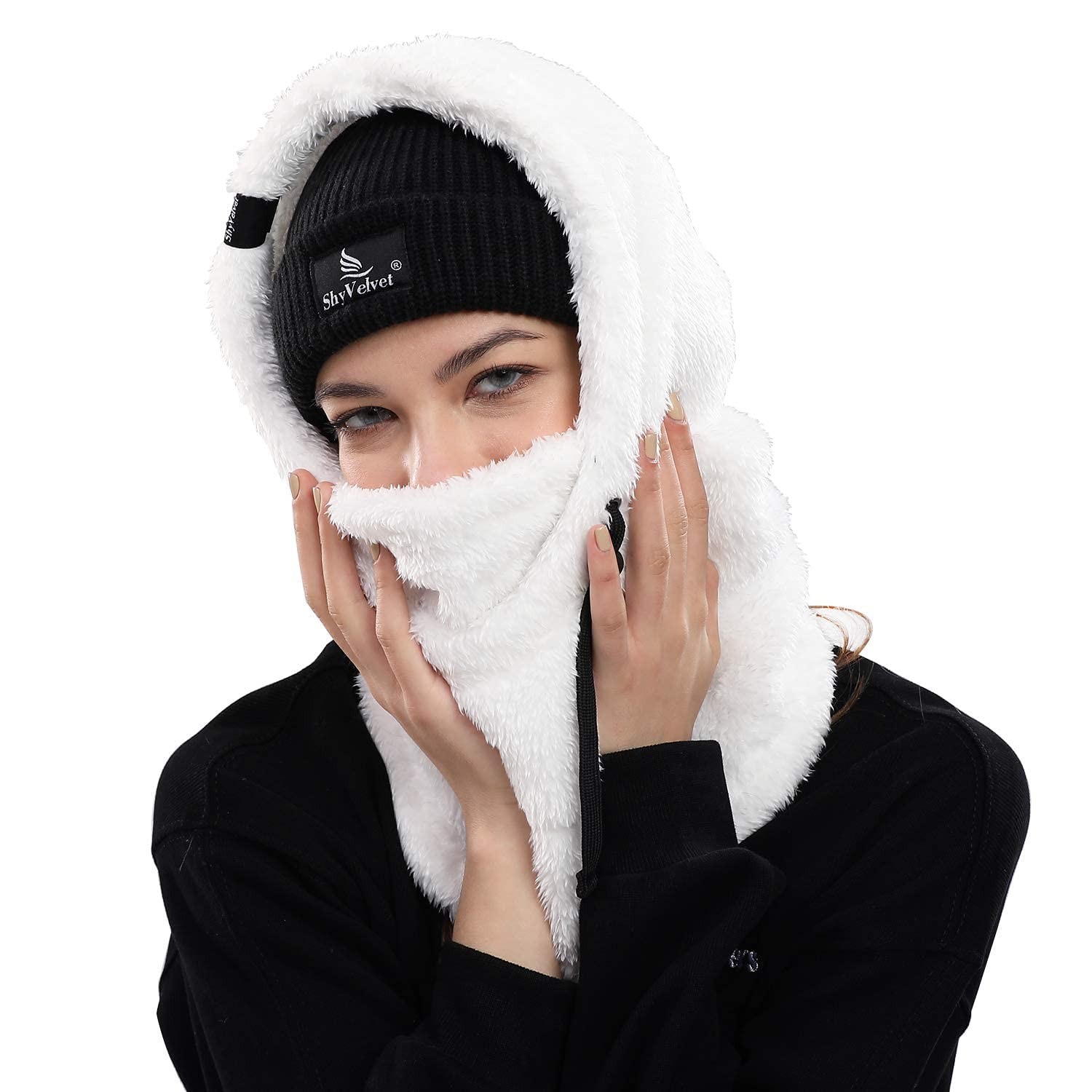 Shy Velvet Balaclava Wind-Resistant Winter Face Mask,Fleece Ski Medium, White