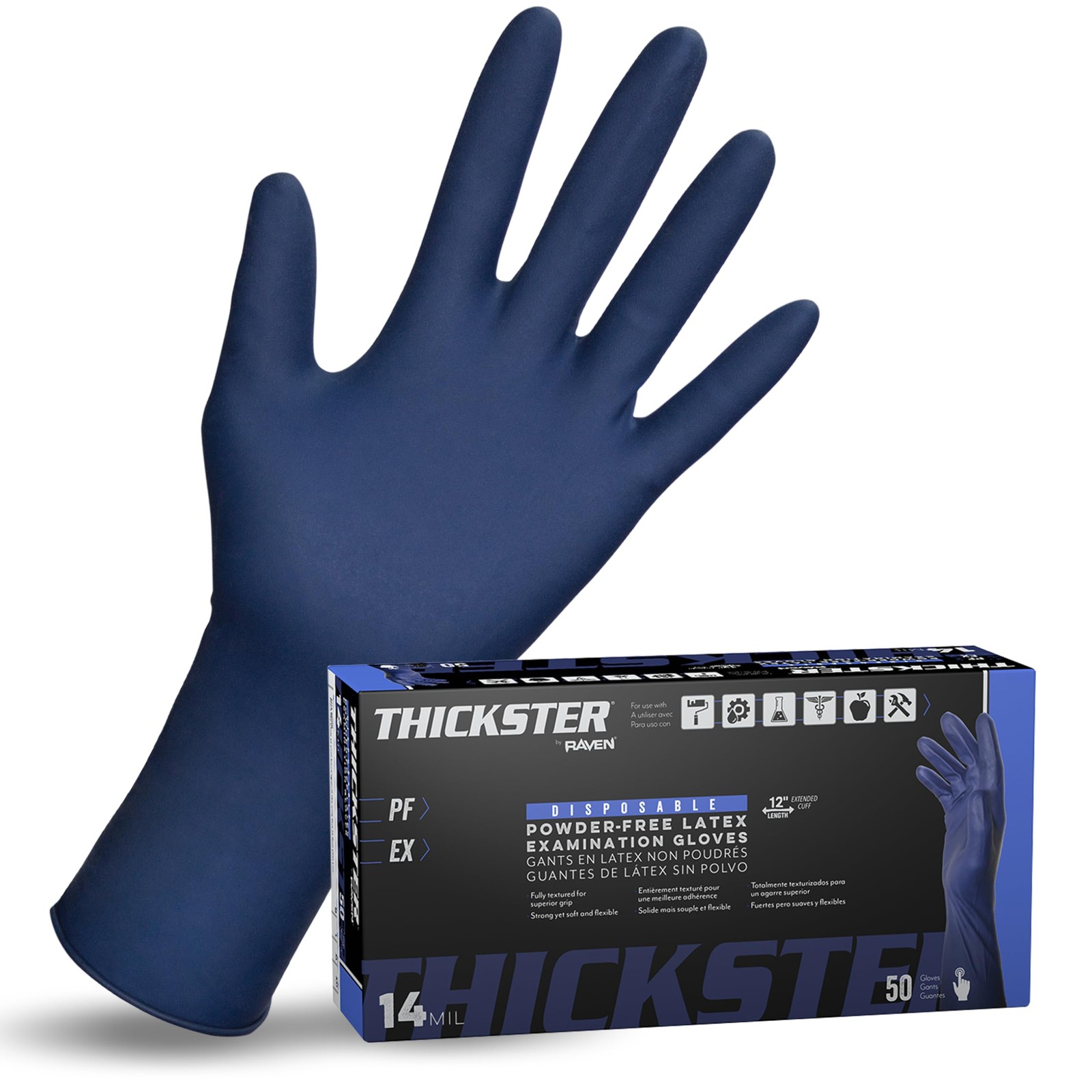 Thickster Powder-Free Exam Grade Latex Disposable Gloves. Size 2X-Large. Blue…