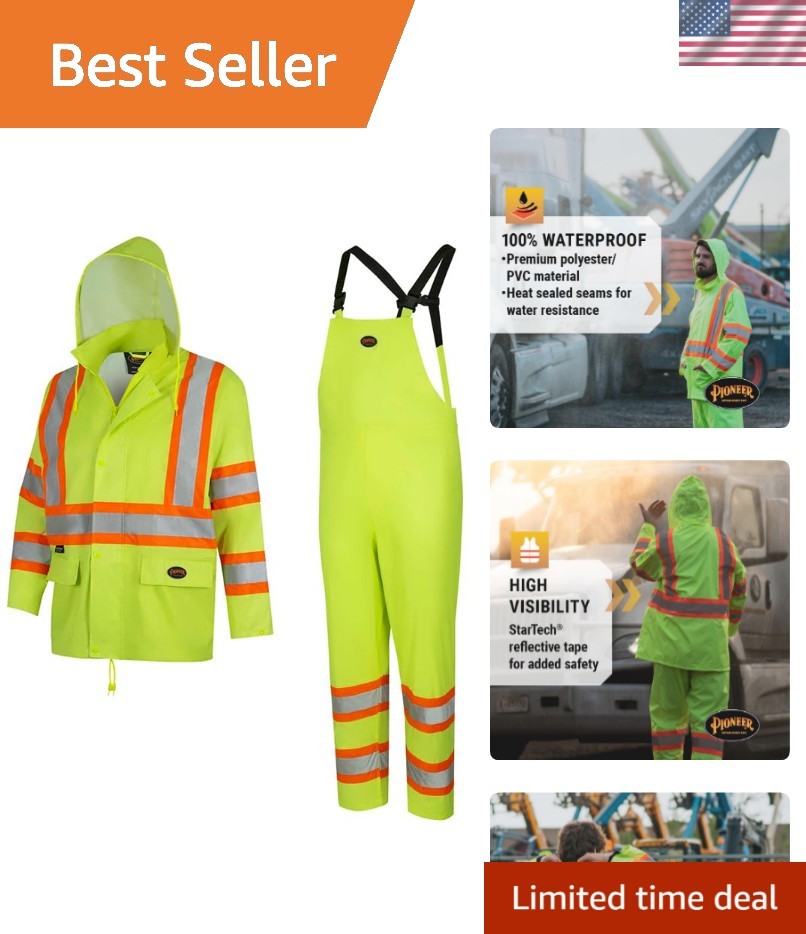 Hi Vis Lightweight Waterproof Safety Rain Suit – Reflective Work Rain Gear fo…