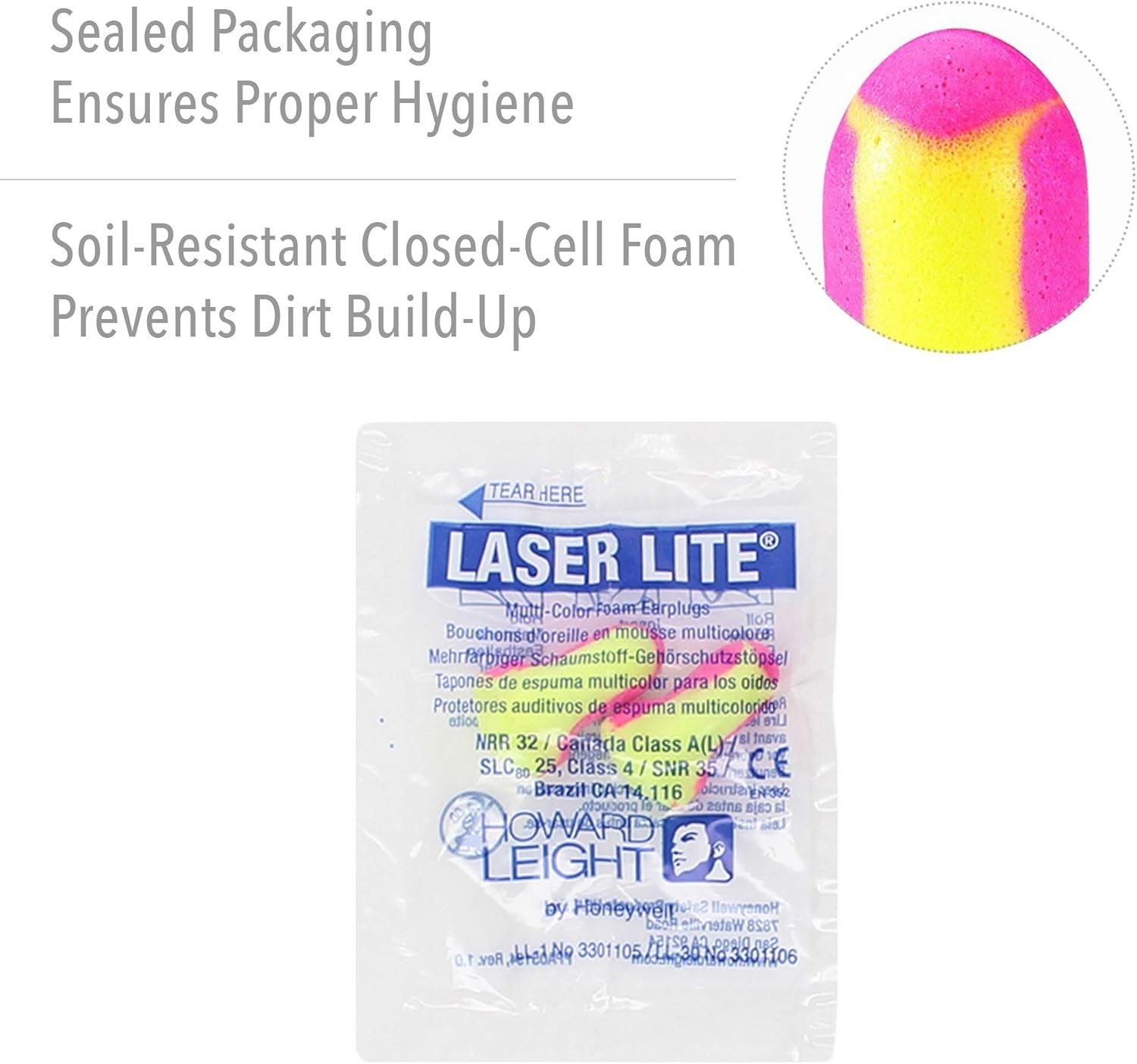 Howard Leight by Honeywell Laser Lite High Visibility Disposable Earplugs 50pair