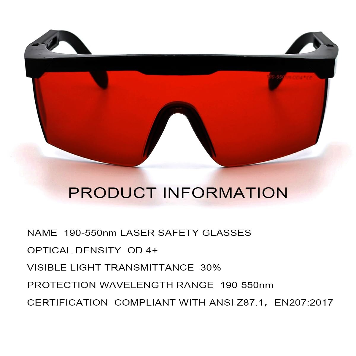 OD 4+ 190nm-550nm Wavelength Laser Safety Glasses for Typical 405nm, 445nm, 4…