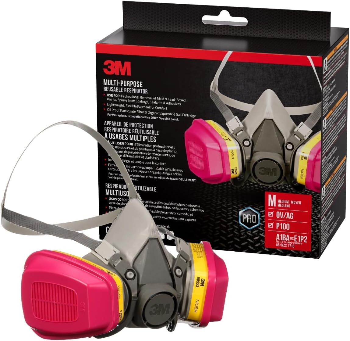 3M P100 / OV / AG Multi-Purpose Reusable Respirator 1 Count (Pack of 1), Gray