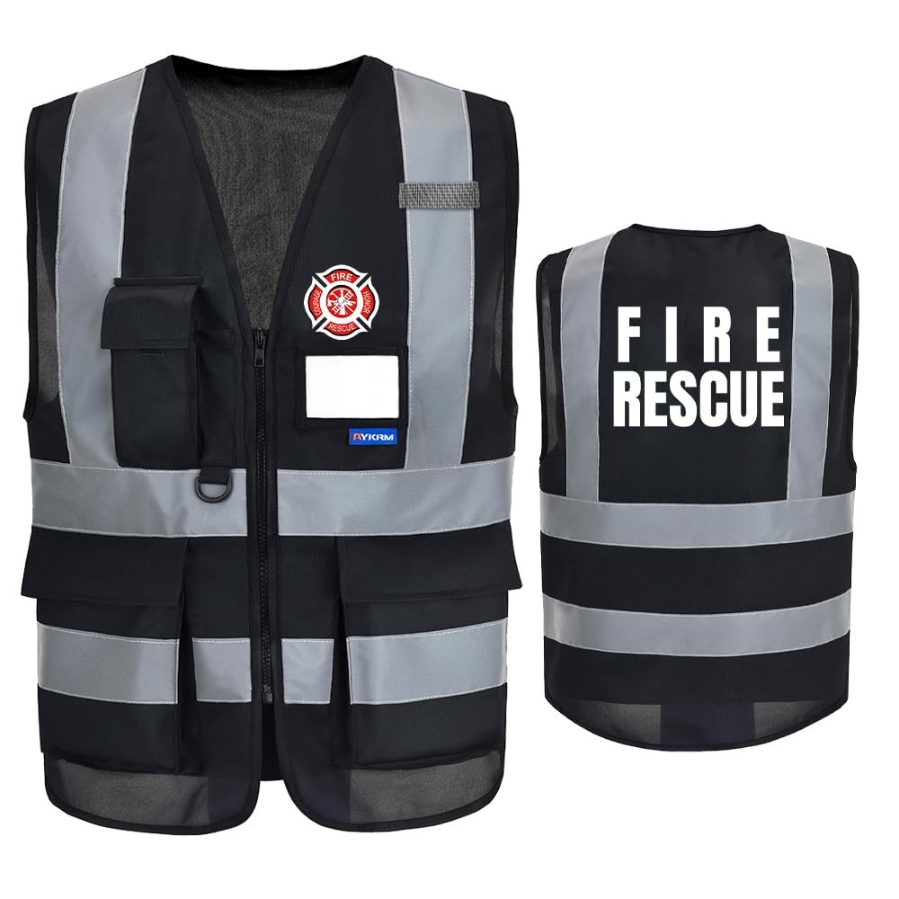 A-SAFETY Large Black-Fire Rescue Reflective Vest