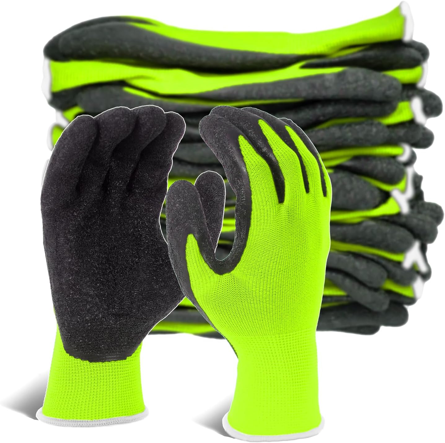 Guantes trabajo latex rugoso pack 12 verde talla m jardineria obra