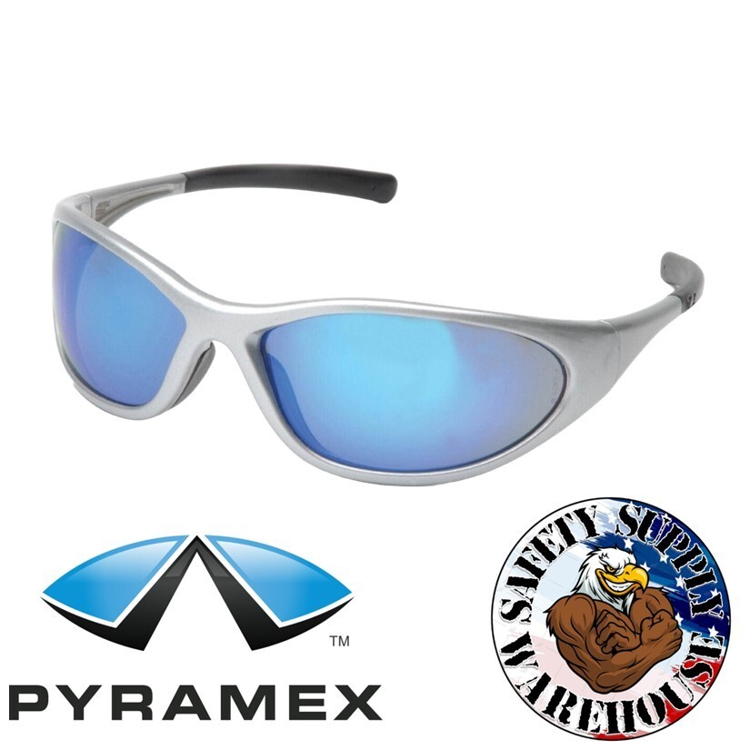 Pyramex Zone 2 Safety Glasses with Silver Frame and Ice Blue Mirror Lens