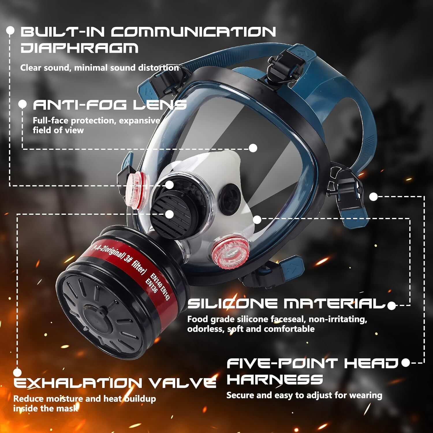 Full Face Gas Mask Respirator 40mm Filter Chemical Fumes Survival Tactical Gear